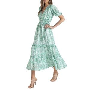 Shoshanna Green Printed Midi Dress Size 2